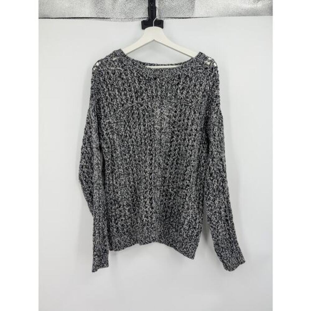 Tommy Bahama Lambs Wool Cotton Cashmere Open Weave Chunky Black White Sweater M